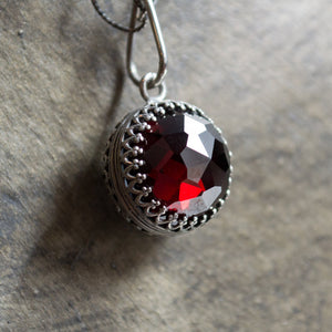 Garnet necklace, silver necklace, stones necklace, energy ball necklace, birthstones pendant, double sided pendant, unique - Be Loved N2006