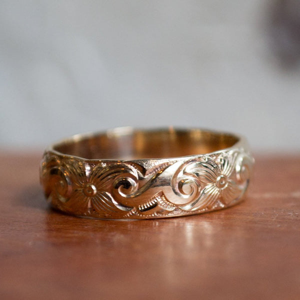 Unisex wedding band, Gold Filled Band, matching bands set, yellow gold ring, boho ring, bohemian ring, floral band - With this ring 2 R2277