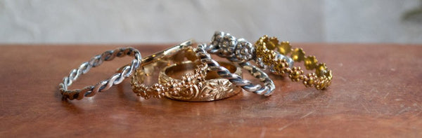 Wedding Ring Set, Wedding band Set, wedding band, gold band, boho ring, bohemian ring, matching bands, floral - With this ring 2 R2276 and 7