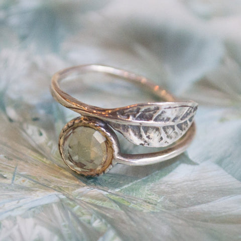 Thin ring, leaf ring, sterling silver ring, stone ring, citrine ring, stone ring, stack ring, delicate ring - Gone with the wind R2062-5