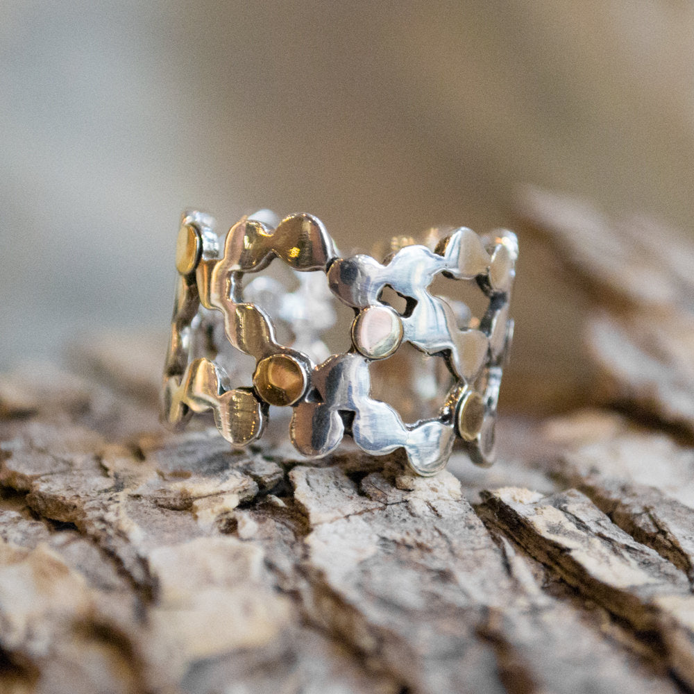 silver gold modern wide ring