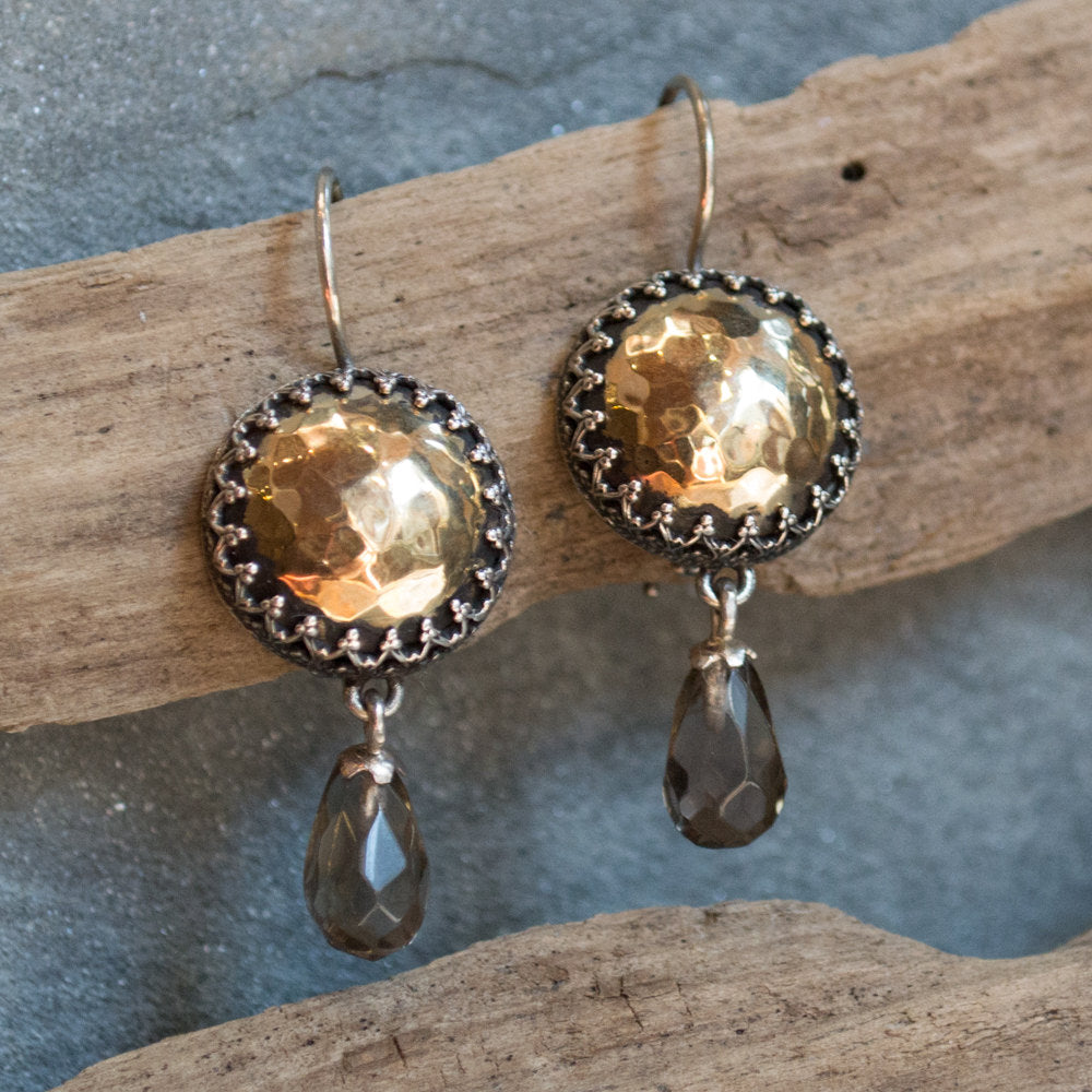Smoky quartz earrings, Dangle gemstone earrings,Silver gold earrings, Sterling silver earrings, crown earrings - The case for lace E0754G