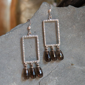 Smoky quartz earrings, silver earrings, Rectangle earrings, dangle earrings, bohemian jewelry, gypsy long earrings - Make it real E8010