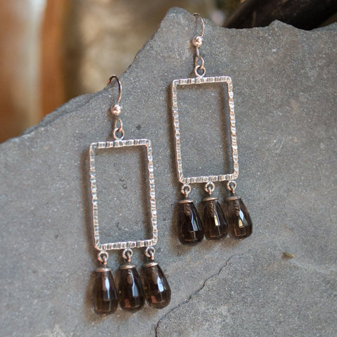Smoky quartz earrings, long earrings, dangle earrings, silver earrings, rectangle earrings, bohemian jewelry, Gypsy - Make it real E8010