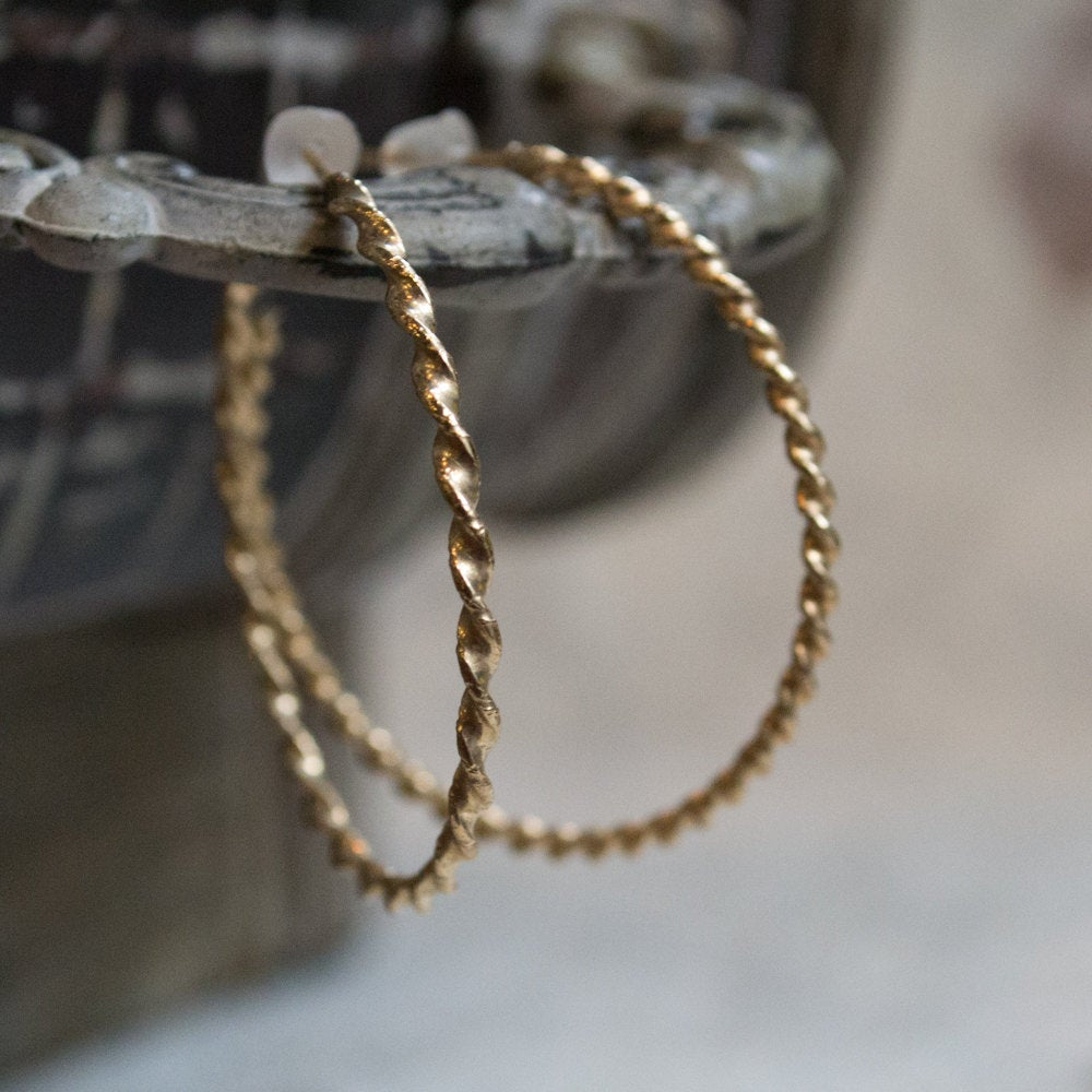 Gold Earrings, Gold hoop Earrings, gold rope Earrings, Gold Dangle Earrings, large hoops, simple casual Earrings - In love again E90088