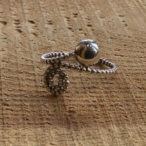 Round dot ring, Boho ring, sterling silver ring, thin silver ring, dotted ring, spiral ring, gypsy ring, hippie dainty ring - Elements R2293