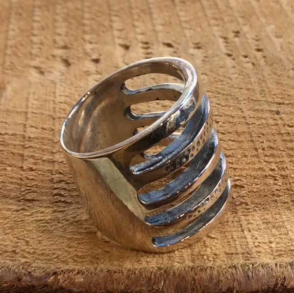 Wide silver band, wide ring, simple and, unisex band, wedding band, stack ring, oxidized ring, statement ring, boho ring - Initiave R2307