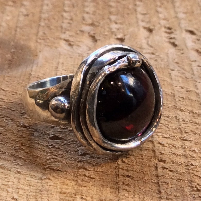 Garnet ring, Sterling silver ring, gemstone ring, dome red oxidized ring, statement ring, cocktail ring, red gemstone ring - Mirage R1470-7