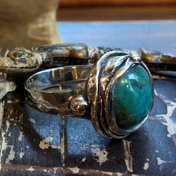 Sterling silver ring, gemstone ring, turquoise ring, turquoise oxidized ring, organic statement ring, cocktail ring - Calm Water R1470-9