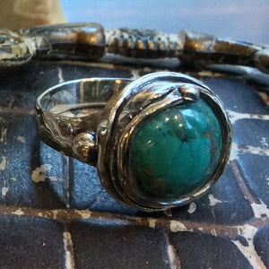 Sterling silver ring, gemstone ring, turquoise ring, turquoise oxidized ring, organic statement ring, cocktail ring - Calm Water R1470-9