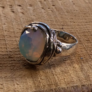 Opalite ring, Sterling silver ring, gemstone ring, opalite oxidized ring, organic statement ring, cocktail ring - Gentle Wind R1470-10