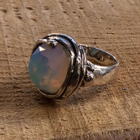 Opalite ring, Sterling silver ring, gemstone ring, opalite oxidized ring, organic statement ring, cocktail ring - Gentle Wind R1470-10