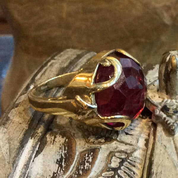 Ruby ring, Gold ring, gemstone ring, stone ring, red gemstone ring, Golden brass ring, statement cocktail ring - Queen of Hearts (R2316)