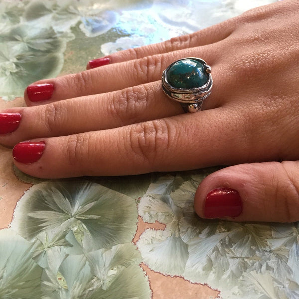 Sterling silver ring, gemstone ring, turquoise ring, turquoise oxidized ring, organic statement ring, cocktail ring - Calm Water R1470-9