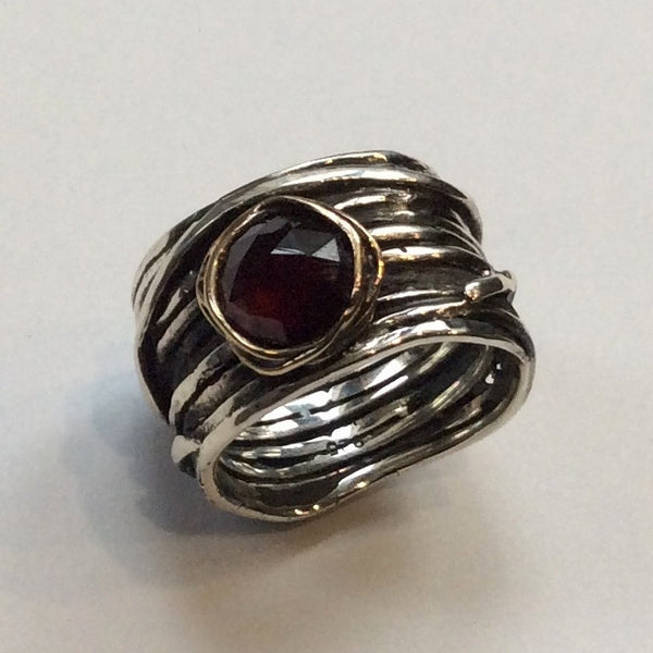 Garnet ring, gypsy ring, Silver engagement ring, wire wrap band, simple ring, hippie ring, bohemian ring, stone - Visions of you R2119