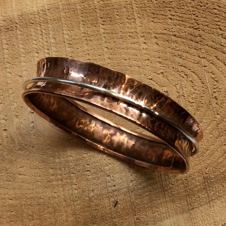 Hammered bronze bangle, Sterling silver spinner bangle, meditation bracelet, statement bangle, simple hammered bangle - My Same B3002