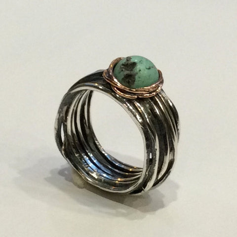 Turquoise Ring, Rose Gold Silver Ring, Engagement Turquoise Ring, Two tones Ring, Wire wrap Statement Ring - Imagine life in peace R1504BG4