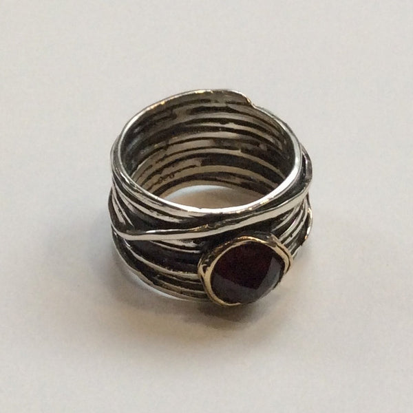 Garnet ring, gypsy ring, Silver engagement ring, wire wrap band, simple ring, hippie ring, bohemian ring, stone - Visions of you R2119