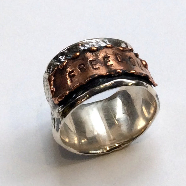 Wide unisex band, two tone band, Silver copper ring, personalized jewelry, personalized wide band, chunky silver band - Freedom R2327