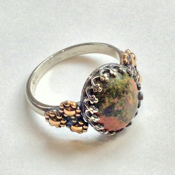 Gold silver ring, cocktail ring, Gemstone ring, Silver ring, statement ring, crown ring, birthstone ring, Jasper ring - Lesson in love R2331