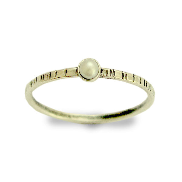 Gemstone ring,  thin ring, grooved ring, sterling silver band, Skinny pearl ring, stack dainty pearl ring, engagement ring - time out R1594X