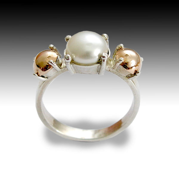 Freshwater pearl ring, two tones ring, delicate ring, pearl engagement ring, sterling silver ring, silver and rose gold ring - Dreamer R1541