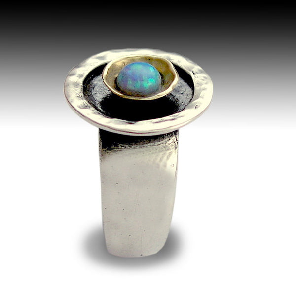 Gemstone ring, oxidized silver ring, Sterling silver ring, yellow gold ring, blue opal Ring, gemstone ring - A day without rain R1438C