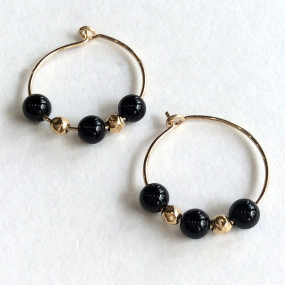 Black Onyx hoop earrings