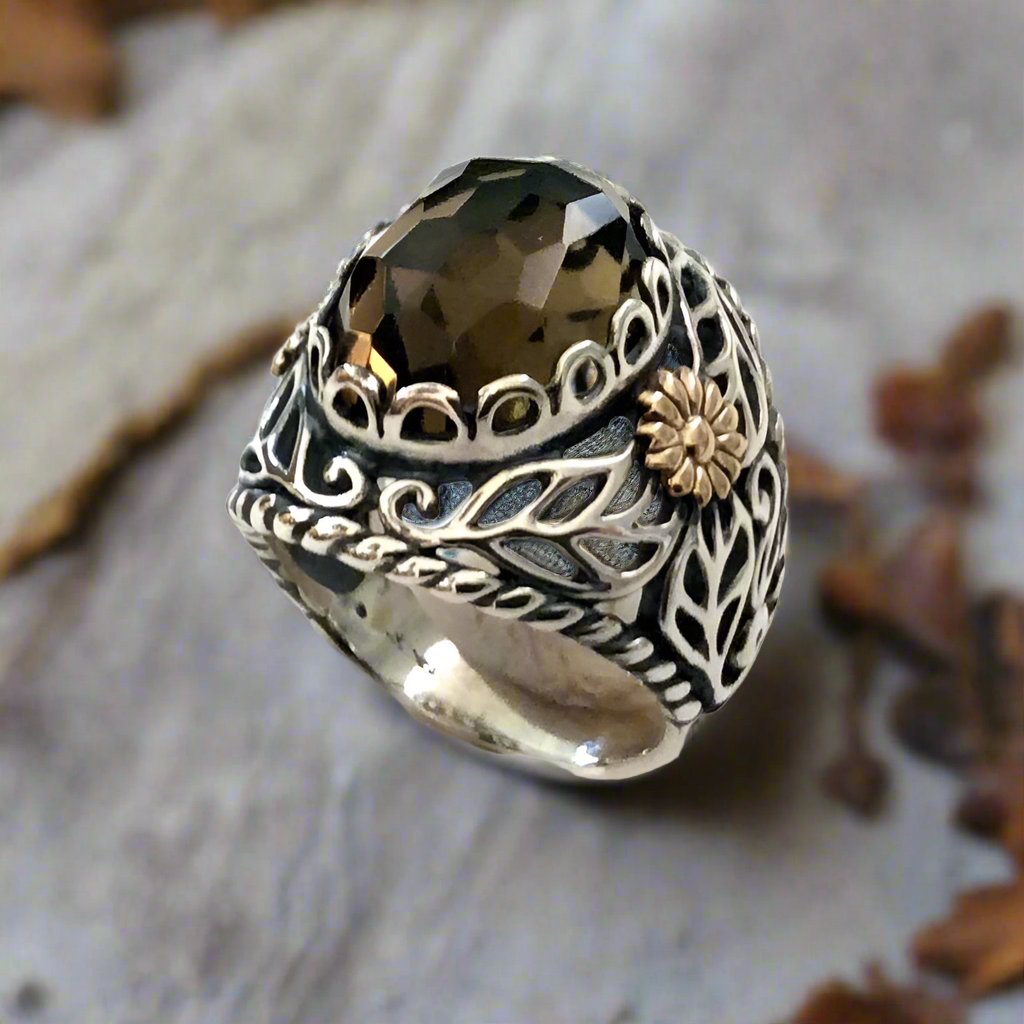 smoky quartz stone ring