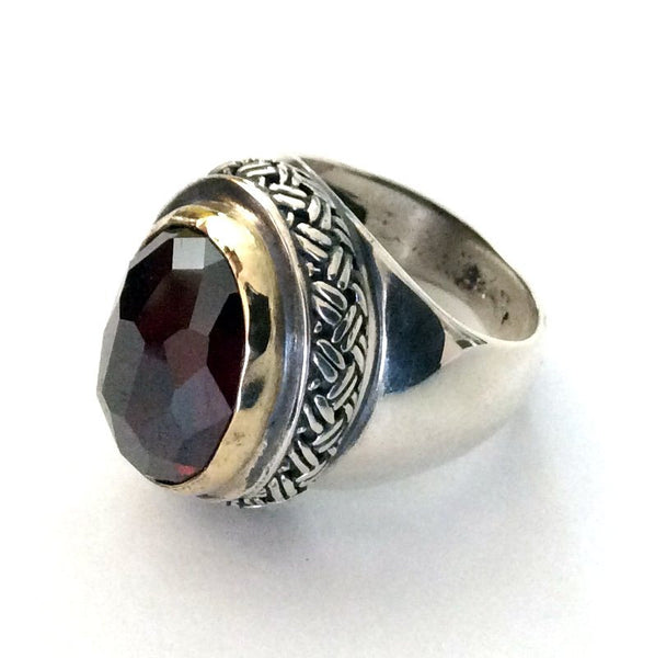 Garnet Ring, statement ring, cocktail ring, sterling silver ring, stone ring, two tone ring, silver gold ring - Love me tomorrow R2055G-1