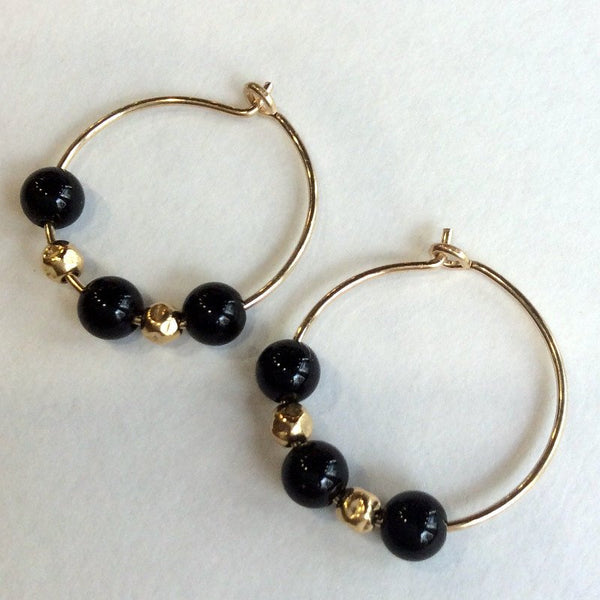 Onyx hoop goldfilled earrings