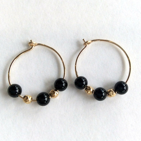 hoop onyx beads goldfilled earrings