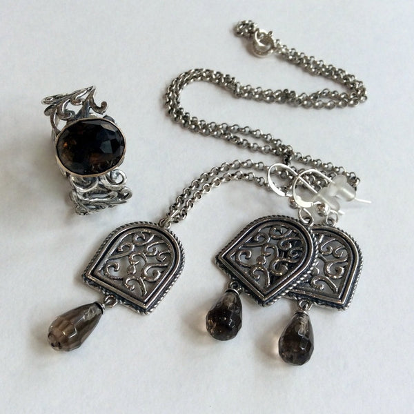 Smoky quartz necklace, drop pendant, Silver necklace, boho necklace, stone necklace, gypsy necklace, bridal necklace - Your illusion N2002