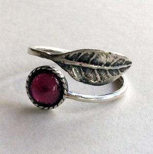 Thin ring, leaf ring, sterling silver ring, gemstone ring, garnet ring,  stone ring, stacking ring, delicate ring - Gone with the wind R2062