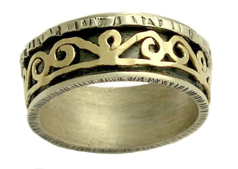 Mens wedding band, Gold spinner ring, unisex ring, rustic ring, meditation ring, two-tone wedding ring, spinning ring - Love games R1362
