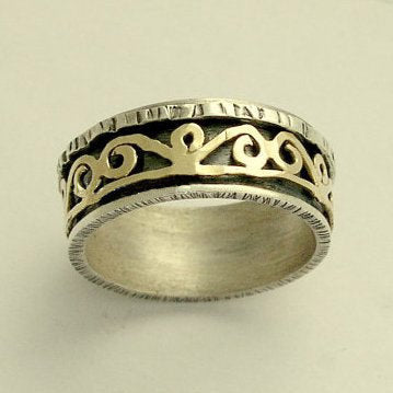 Mens wedding band, Gold spinner ring, unisex ring, rustic ring, meditation ring, two-tone wedding ring, spinning ring - Love games R1362