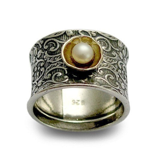 Bridal pearl sterling silver rings