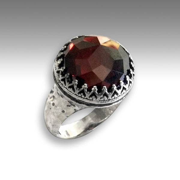 Bohemian jewelry, garnet ring, gemstone ring, crown ring, sterling silver ring, statement ring, cocktail ring - Point of imagination R2190