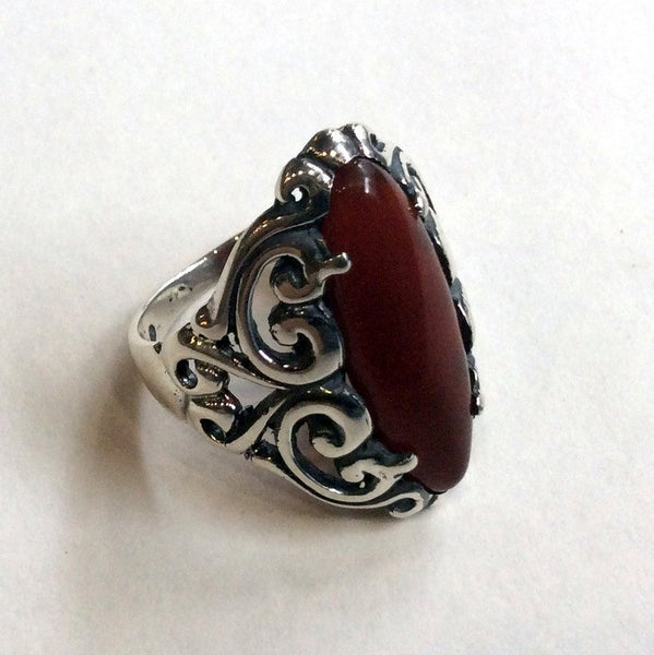 Carnelian ring, filigree ring, oval gemstone ring, statement ring, sterling silver ring, oxidized silver ring - It's not a dream R2140