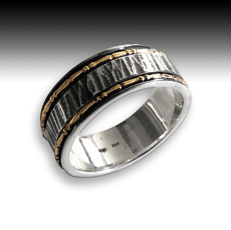 Mens Wedding band, eternity ring, silver gold band, eternity ring, spinner ring, boho ring, rustic mens band, meditation - I Love you R2192
