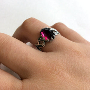 Ruby ring, crown ring, Silver ring, Pink gemstone ring, statement ring, cocktail ring, boho chic jewelry, bohemian ring - Rebellious R2133