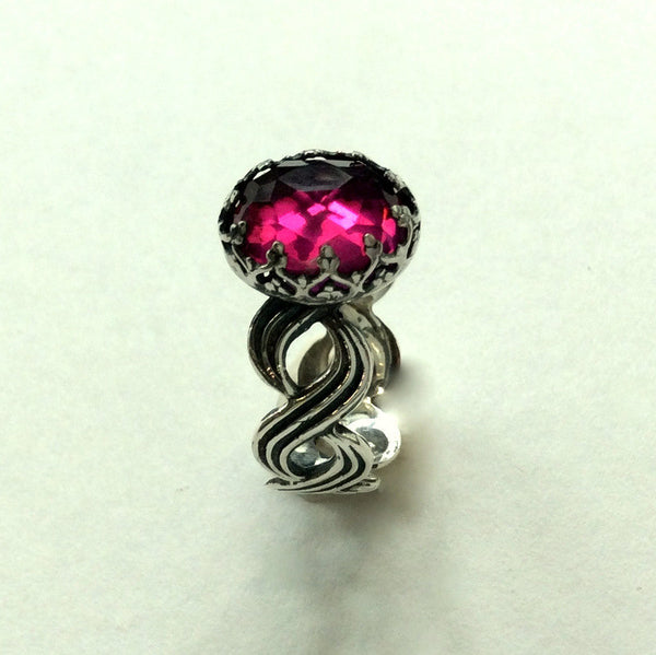 Ruby ring, crown ring, Silver ring, Pink gemstone ring, statement ring, cocktail ring, boho chic jewelry, bohemian ring - Rebellious R2133