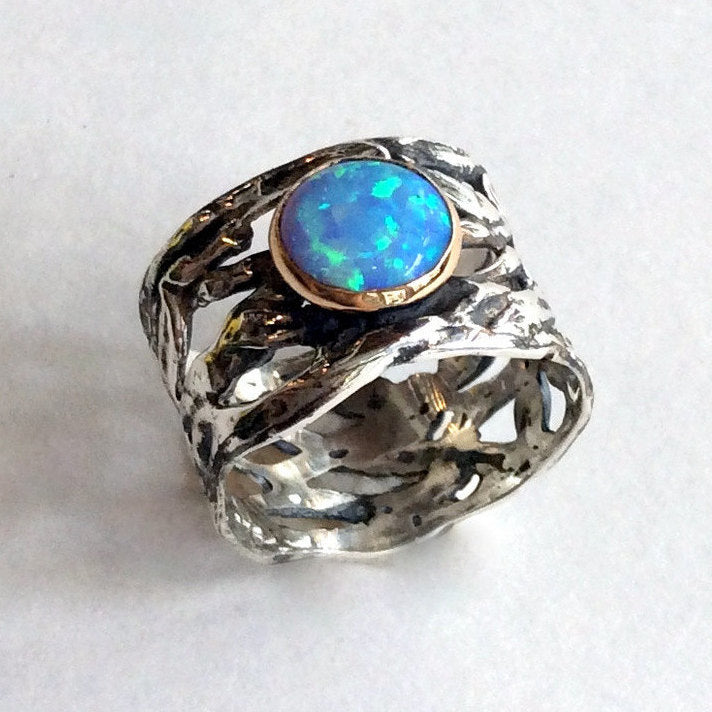 Blue opal twotone ring