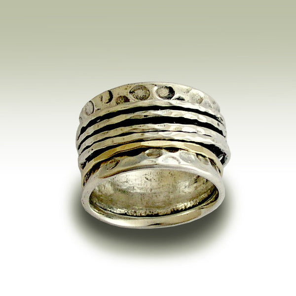 Silver gold spinner ring, stacking bands, unique wedding band, Sterling silver band, bohemian ring, spinners ring - Nothing but you R1734A