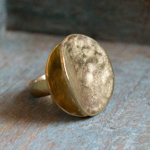 Geometric statement ring, Shiny brass ring, Modern brass ring, golden ring, cocktail ring, hammered brass ring, unique ring - Love me R2137