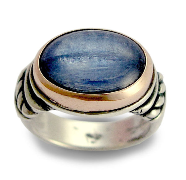 Sterling silver ring, silver rose gold ring, blue kyanite ring, gemstone ring, cocktail ring, statement ring, unisex ring - In my view R1497