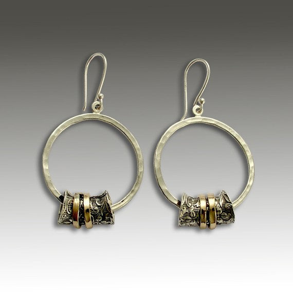 Silver Earrings, Two Toned Earrings, Dangle Silver Earrings, Yellow Gold Spinner Earrings, Botanical Earrings, Hoops - Deep in love E2180