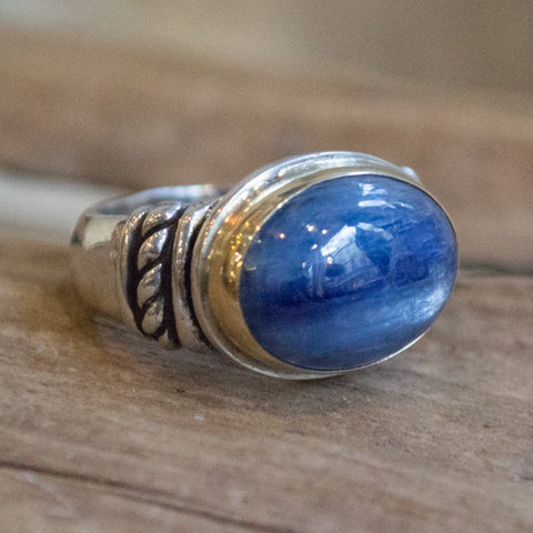 Sterling silver ring, silver rose gold ring, blue kyanite ring, gemstone ring, cocktail ring, statement ring, unisex ring - In my view R1497