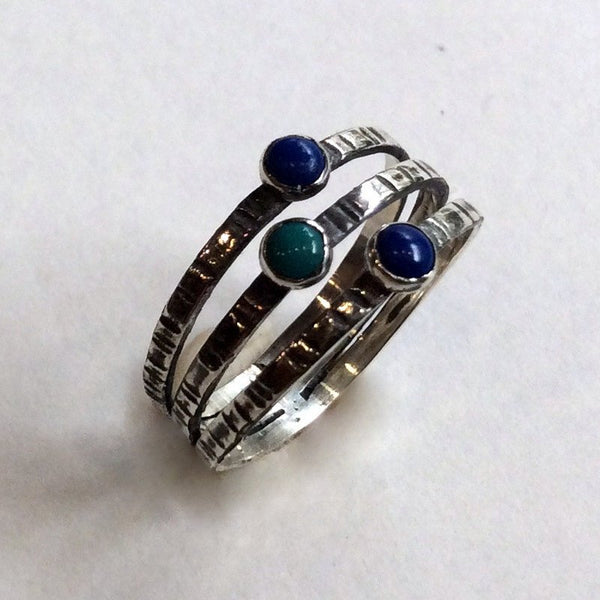 Gemstones ring, stacking ring, lapis ring, mothers ring, birthstones ring, stacking rings, bohemian silver rings - Drop in the ocean R2132