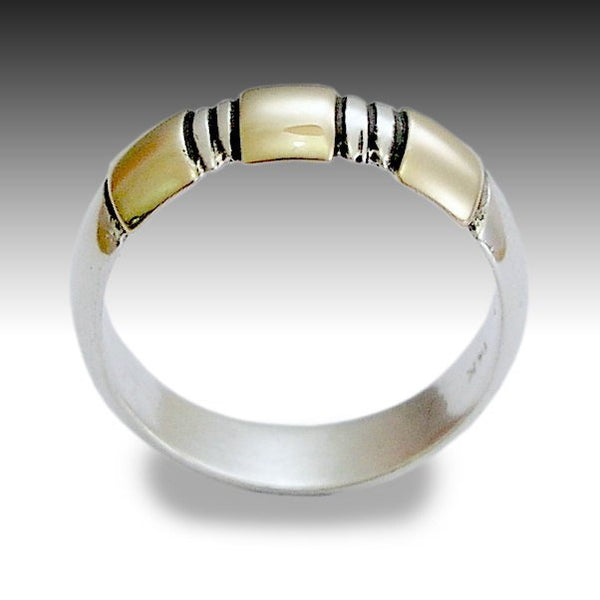 Men's wedding band, sterling silver band, yellow gold band, two tone band, unisex band, grooved band, matching bands - Full volume R0192